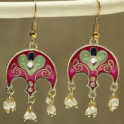 Anouk Meenakari Kundan Studded Contemporary Shaped Drop Earrings-17