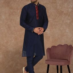 SKAVIJ Men Ethnic Motifs Embroidered Regular Thread Work Kurta with Churidar & With Dupatta image 5