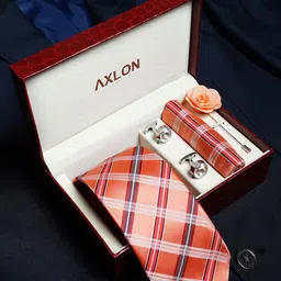 Axlon Men Checked Tie & Pocket Square Accessory Gift Set-picture-12