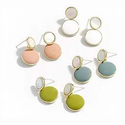 SEAA ENTERPRISES Set of 4 Artificial Stones Studded Circular Shaped Drop Earrings-0