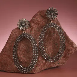 DressBerry Gold-Plated Artificial Stones Studded Contemporary Maxi Daisy Drop Earrings-image-68