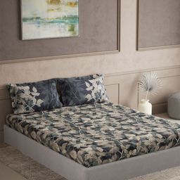 DDecor Blue & Beige Printed 145TC Cotton Double King Bedsheet Set 2.74 m x 2.74 m-picture-46