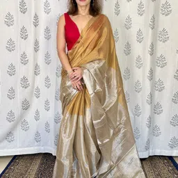 Anouk Zari Border Tissue Kasavu Saree with Blouse Piece-27