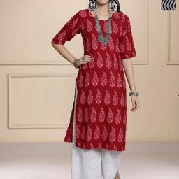 HERE&NOW Selection Of 2 Floral Printed Round Neck Straight Kurtas-42