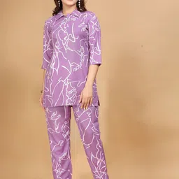 Anouk Purple and White Shirt Collar Printed Tunic With Trouser-picture-55