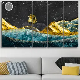 RANDOM Black & Blue 5 Piece Synthetic Wood Floral and Botanical Wall Paintings-39