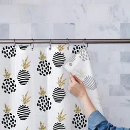 ArtzFolio White & Black Printed Waterproof Shower Curtain-55