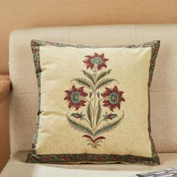 Fabindia Gulistan Beige & Red Floral Printed Cotton Square Cushion Cover-10