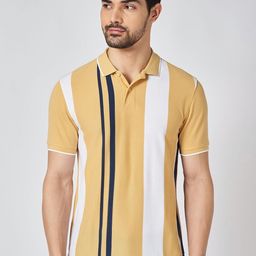 BYFORD by Pantaloons Men Striped Polo Collar Cotton Slim Fit T-Shirt-picture-2