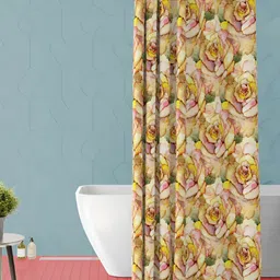 ArtzFolio Pink & Yellow Floral Printed Waterproof Shower Curtain-15
