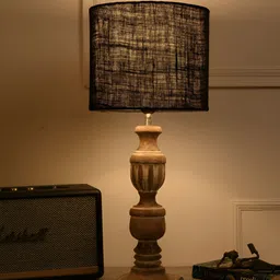 green girgit Brown Wood Cylindrical Shaped Table Lamp-image-14