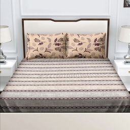 Myntra Elegant Homes Brown & Beige Ethnic Motifs 180 TC Queen Bedsheet with 2 Pillow Covers-image-15