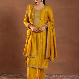 Libas Floral Embroidered Sequinned Straight Kurta With Trousers & Dupatta-picture-53