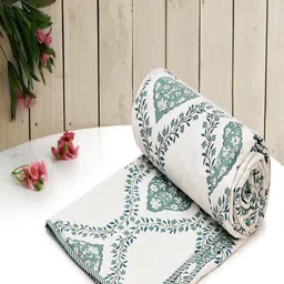 Myntra Elegant Homes Green & White Floral Cotton AC Room 210 GSM Single Bed Dohar-picture-14