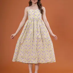 VASVI Floral Print Shoulder Straps Fit & Flare Maxi Dress-image-44