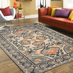 BLANC9 Blue & Beige Ethnic Motifs Printed Cotton Traditional Carpet-21