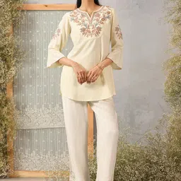 Lakshita Women Yellow Ethnic Motifs Embroidered Thread Work Pure Cotton Kurti-picture-39