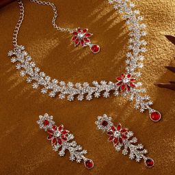 Atasi International Silver-Plated American Diamond & Crystals Studded Jewellery Set-image-23