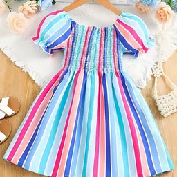 BAESD Striped Puff Sleeve Fit & Flare Dress-image-81
