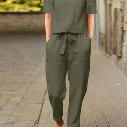 Mast & Harbour Pure Cotton Round Neck Top With Trousers Co-Ords-picture-36