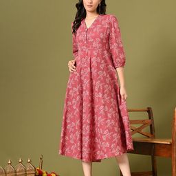 DECKEDUP Floral Print A-Line Midi Dress-picture-52