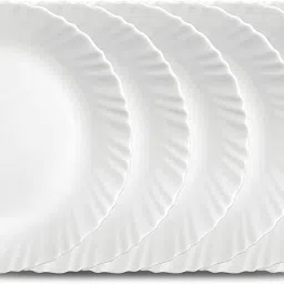 Pack of 6 Opalware Glass Plain Classique Collection Full Plate Set - 6 Pieces (White, 10 inch) Dinner Set-24