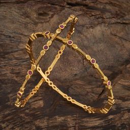 Kushal's Fashion Jewellery Set Of 2 Ruby Gold-Plated Stones Studded Antique Bangles-23
