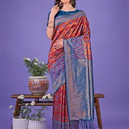 KALINI Women Geometric Woven Design Zari Silk Blend Saree-image-92