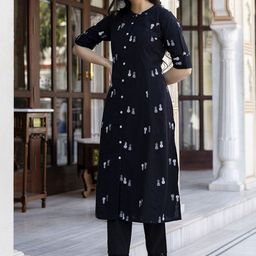 Pistaa Floral Printed Mandarin Collar Pure Cotton A-Line Kurta With Palazzo-picture-15