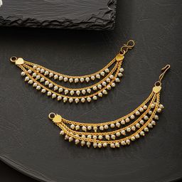 Jazz and Sizzle Gold-Plated Pearls Beaded Classic Layered Ear Chain-28
