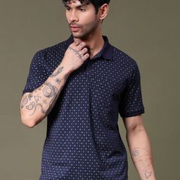 V-Mart Geometric Printed Polo Collar Pockets T-shirt-picture-39