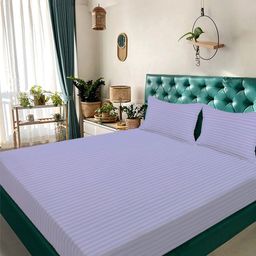 KLOTTHE Lavender Striped 300 TC King Bedsheet with 2 Pillow Covers-picture-22