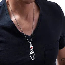 Vientiq Men 925 Sterling Silver-Plated Love Hand Pendant With Chain-54