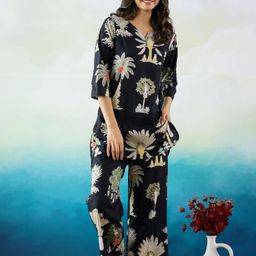 FLAVIA CREATION Printed Pure Cotton V Neck Night suit-image-6