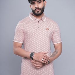 INKMAN Men Geometric Printed Polo Collar Cotton T-shirt-image-52