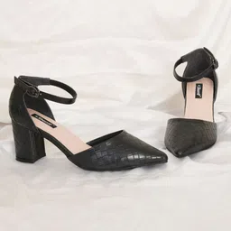 Sherrif Shoes Women Textured Block Peep Toes-14