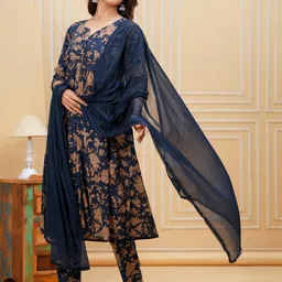 SZN Women Navy Blue Pure Cotton Kurta Sets-picture-45
