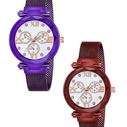 Gopal Shopcart Set Of 2 Women Patterned Analogue Watch Mina White Dial Purple Red-image-34