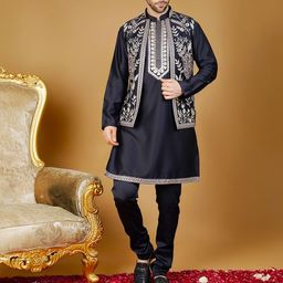 Wintage Men Floral Embroidered Regular Thread Work Kurta with Pyjamas-picture-29