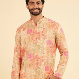 Manyavar Elegance Floral Printed Mandarin Collar Satin Straight Short Kurta-picture-20