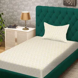 KLOTTHE Beige Geometric 300 TC Single Bedsheet with 1 Pillow Cover-picture-30