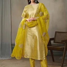 Inddus Paisley Woven Design Kurta With Trousers & \Dupatta-image-61