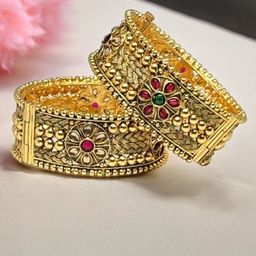 The Pari Set Of 2 Gold-Plated Stone-Studded Bangles-image-11