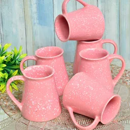 Myntra Elegant Homes Pink 6 Pieces Printed Ceramic Glossy Mugs 300 ML-image-25