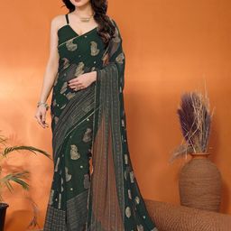 KALINI Ethnic Motifs Gotta Patti Poly Georgette Block Print Saree-image-95