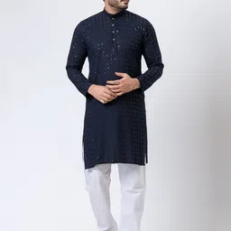 Rainbow Cloths Men Embroidered Mirror Work Kurta-picture-24