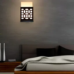 Gojeeva Black & White Geometric Printed Wooden Square Shaped Wall Lamp image 3