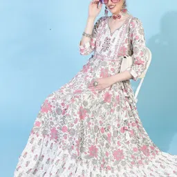 RAINDROP Women Floral Printed Maxi Fit & Flared Ethnic Dress-44