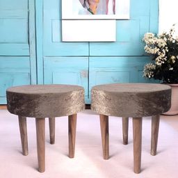 Ikiriya 2Pcs Green & Brown Wooden & Velvet Stool-image-75