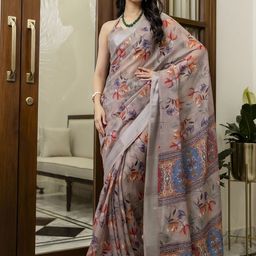 DIVASTRI Floral Zari Linen Blend Ready to Wear Saree-16